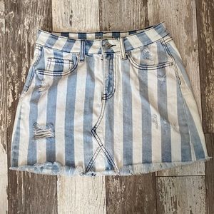 Distressed Denim Striped Mini Skirt Sz 3
